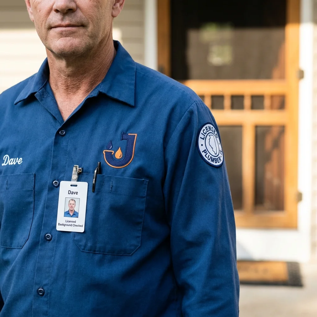 Licensed plumber showing ID badge in Saint Johnsbury, VT