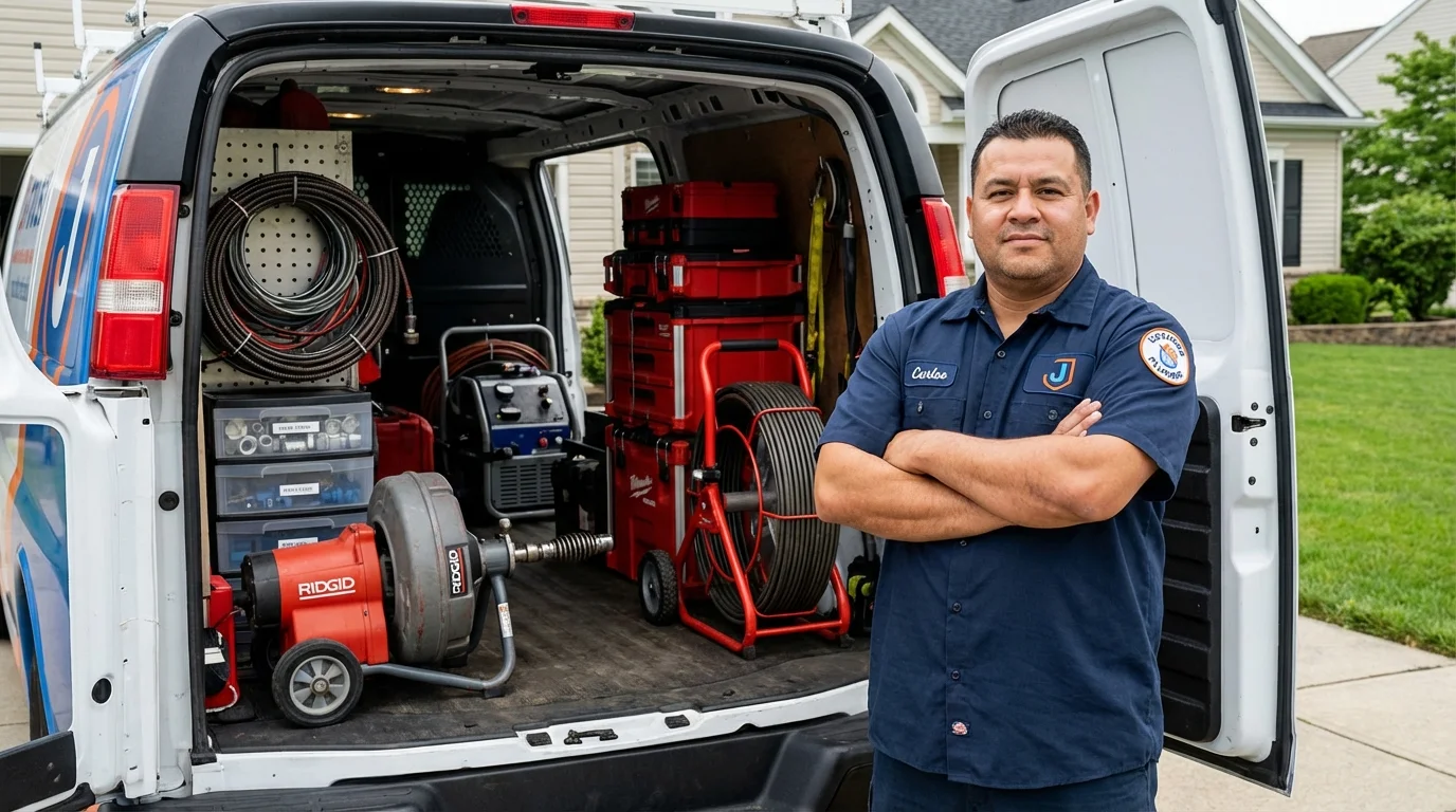 Professional drain cleaning equipment and Johns Plumbing LLC plumber in Saint Johnsbury