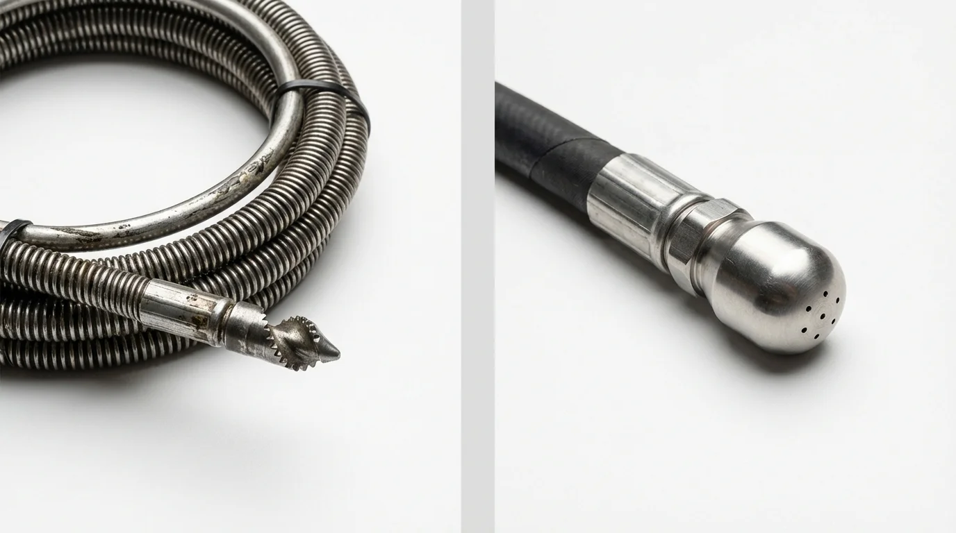 Drain snake cable and hydro jetting nozzle used for drain cleaning in Saint Johnsbury, VT