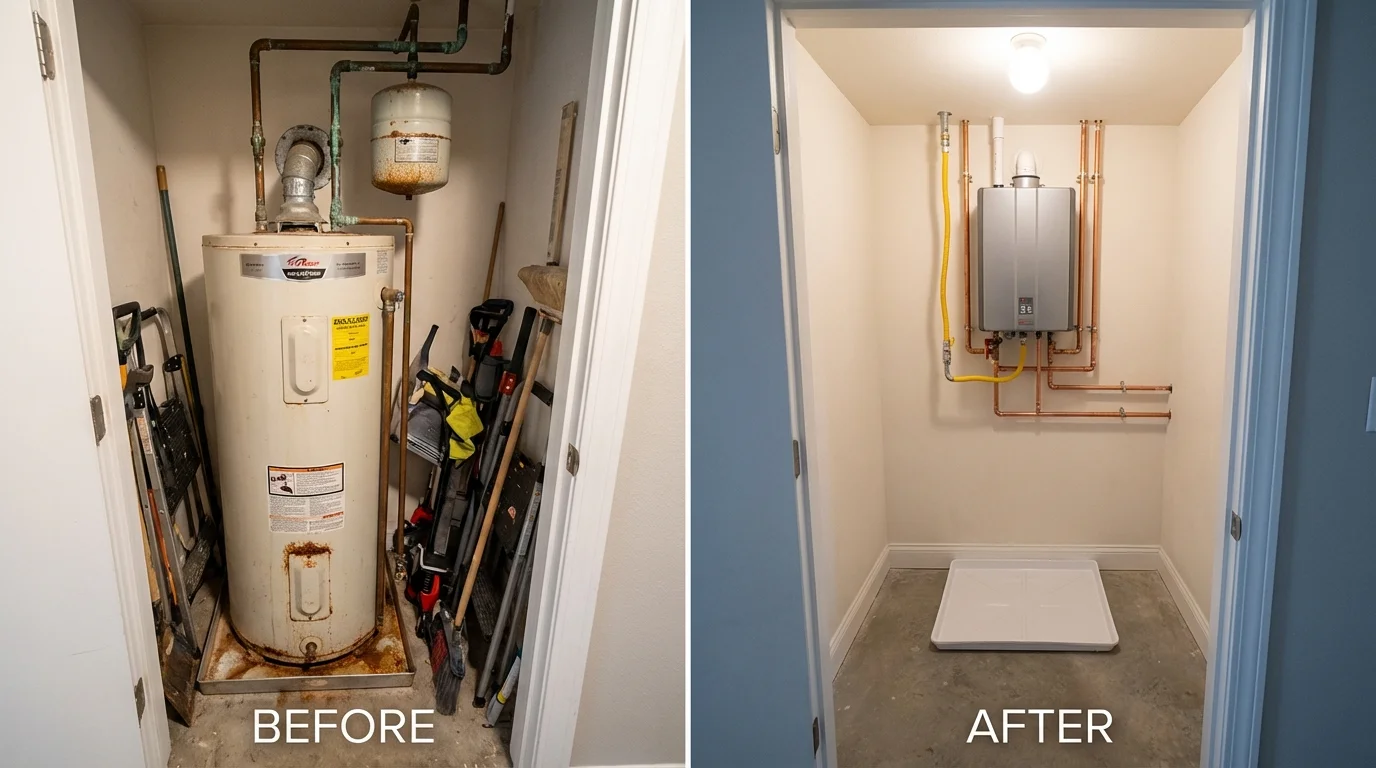 Tank water heater versus wall-mounted tankless unit comparison for Saint Johnsbury, VT homeowners