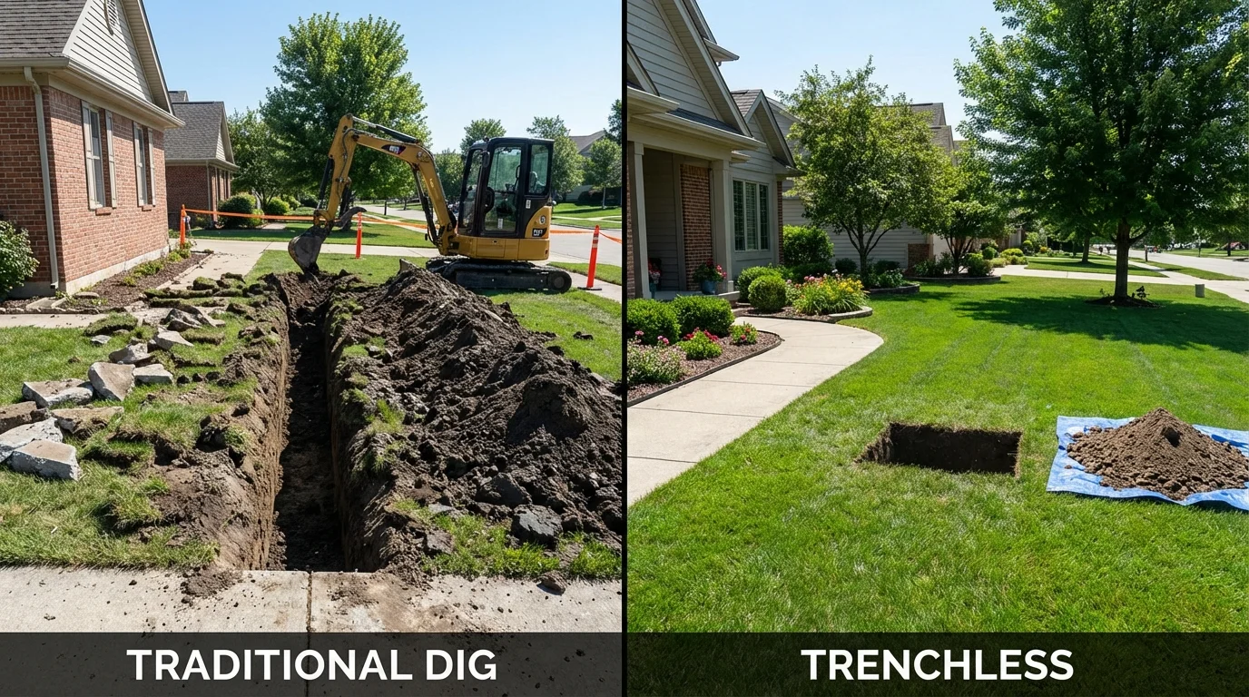 Trenchless sewer repair with minimal yard damage versus traditional excavation in Saint Johnsbury, VT